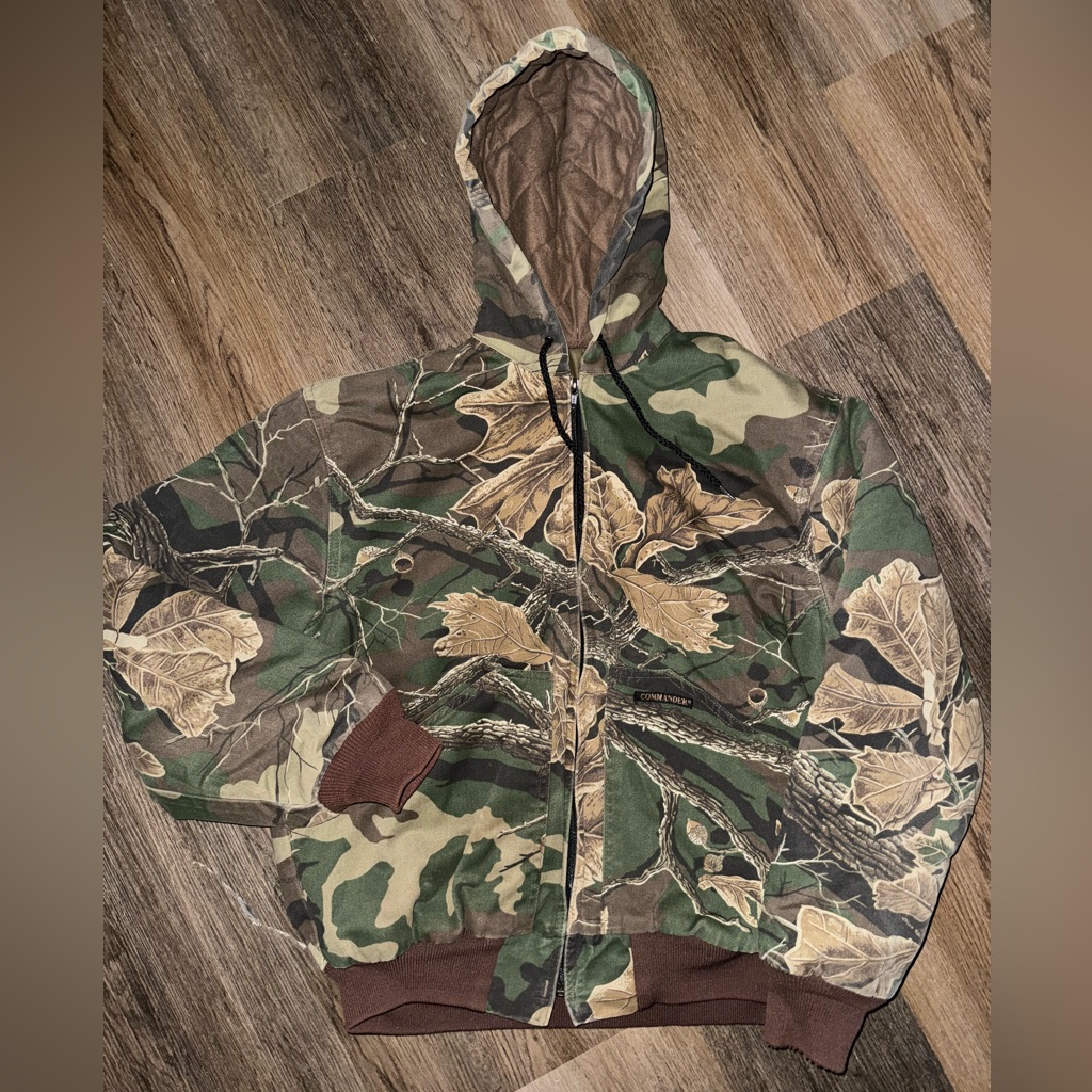 Vintage Woodland Camo Insulated Hooded Bomber Jacket